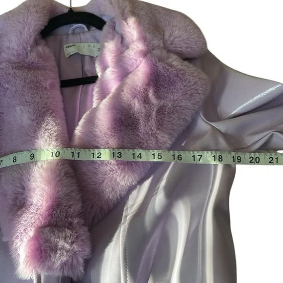 ASOS Luxe Faux Leather Coat with Faux  Fur  collar and cuffs, Lavender, 8 - Picture 7 of 9